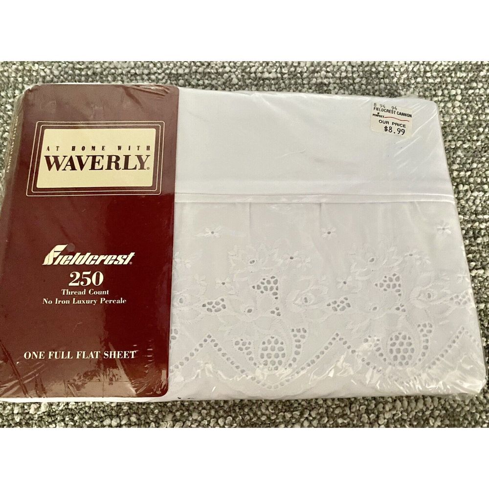 Fieldcrest‎ Cannon VTG Sheet Waverly Non Iron Percale Lace White Sheet Full HG1